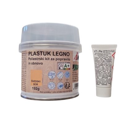 Poliestrski kit za les Plastuk bela, švedski bor, 0.2 kg + trdilec – hitro sušenje in enostavna obdelava